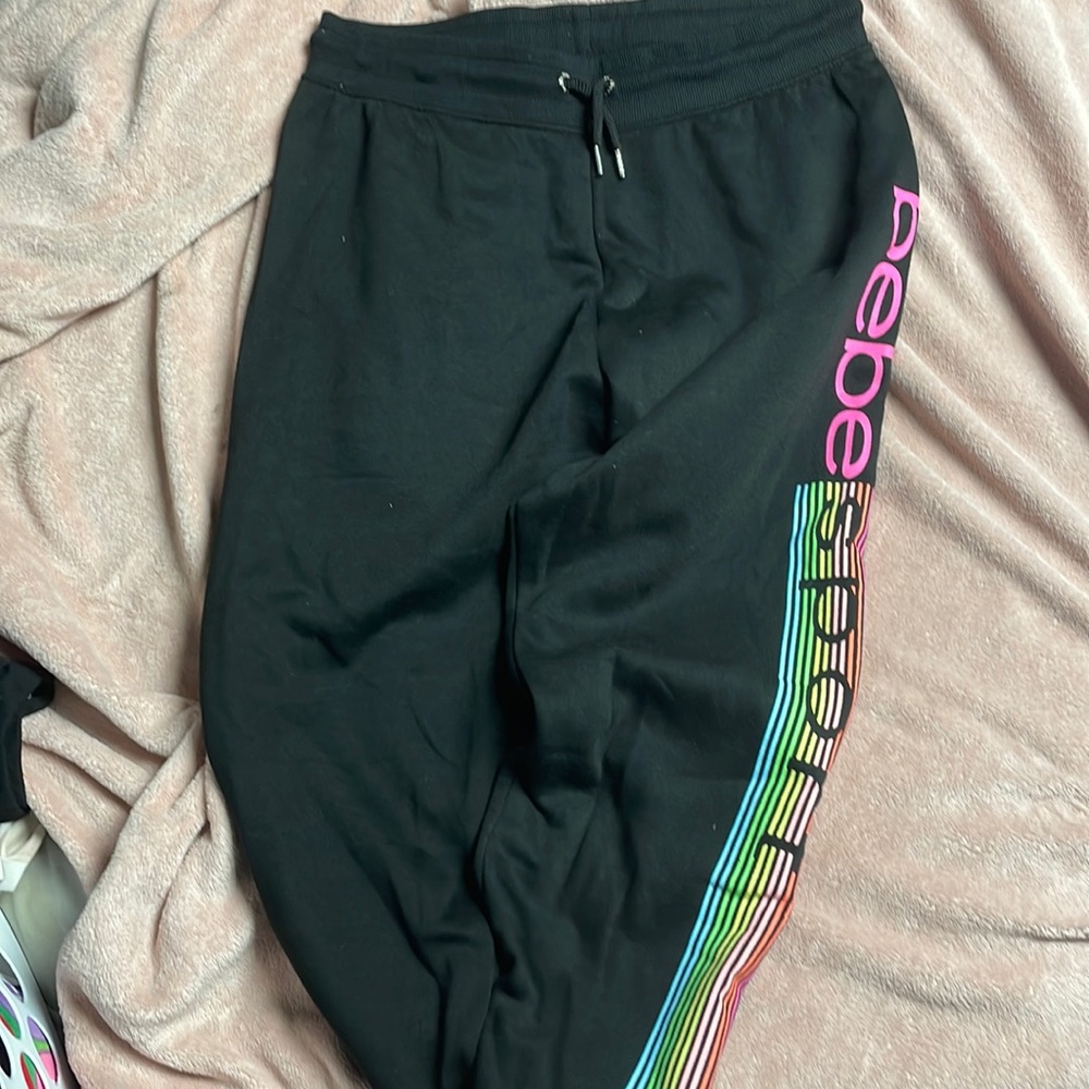BEBE black sweatpants with rainbow stripe size 1x never worn. Cotton